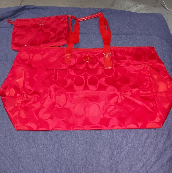 Coach Nylon Packable Weekender Bag - RED ❤ - Picture 4 of 15